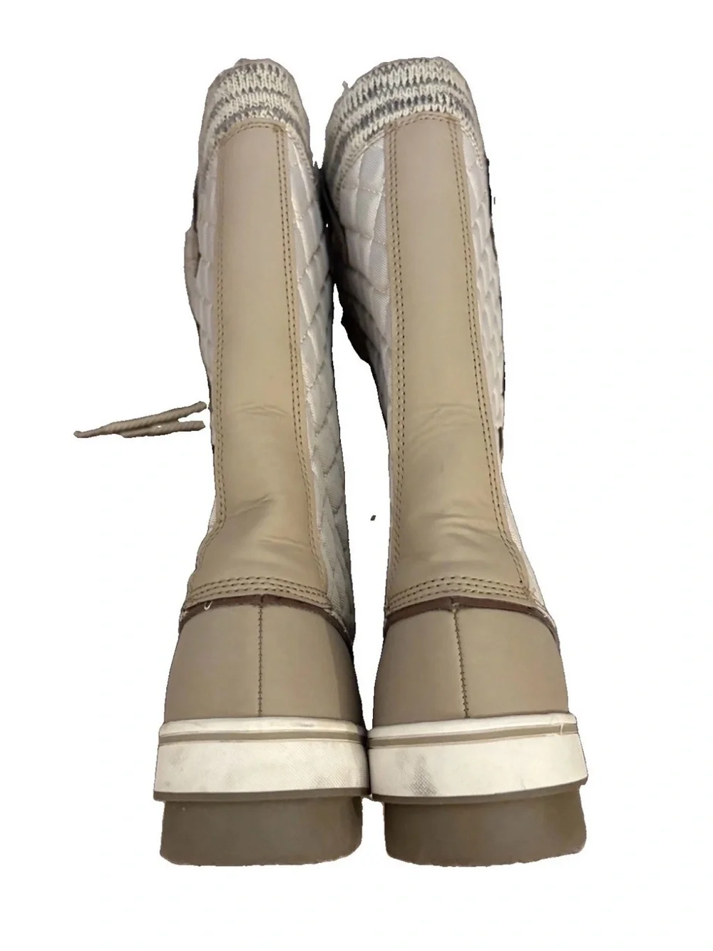 Totes Glenda Winter Snow Rain Boots Bone Beige Womens Quilted Lace Up